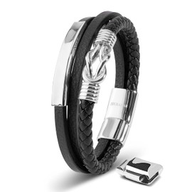 SERASAR Premium Leather Bracelet for Men in Black, Magnetic Clasp Made of Stainless Steel in Black, Silver and Gold, includes Jewellery Box, Great Gift Idea, Stainless Steel, No gemstones