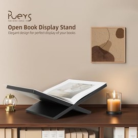 PUERSI PUERSI Open Display Stand, Wooden Large Book Holder, Coffee Table Stand, Wood Easel for Magazine, Art, Cook Book, Bible, Quran - Black