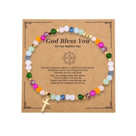 Baptism Gifts for Girl Women Christian Bracelets for Women Teen Girls Crystal Cross Bead Bracelet to Mom Daughter Sister Granddaughter Faith Based Gifts Idea
