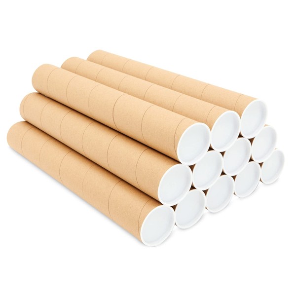 Juvale 12 Pack Mailing Tubes with Caps, 2x16 Inch Kraft Paper Round Cardboard Mailers for Shipping Posters, Art Prints, Maps, Blueprint (Brown)