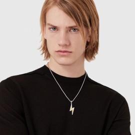 HUKKUN Lightning Bolt Necklace 925 Sterling Silver Lightning Bolt Necklace Men Lightning Bolt Jewellery Gifts for Men, Sterling Silver