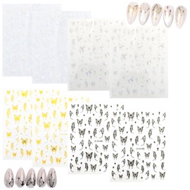 8 Pack Butterfly Nail Art Stickers Decals Black White Spring 3D Self-Adhesive Nail for Women DIY Manicure Decorations