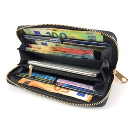 ELIOX Women Zipper Wallet Faux Leather Large Elegant Spacious Purse Wallet Gift, fuchsia