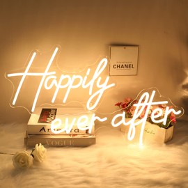 Large Neon Sign Happily Ever After LED,Art Decorative Lights for Bachelorette Party,Engagement,Birthday,Wedding,gift for girl,Home Wall Decor,Living room Decor.38.32x11.13IN…