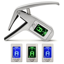 Elagon (AC-05C) Guitar Capo + Tuner All in One. Metallic Capo for Electric Guitar, Acoustic Guitar, Classical Guitar/Spanish Guitar + Tuner for Guitar, Bass, Alternate Tunings + Chromatic Mode.