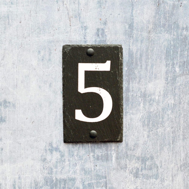 Number 5-14.5 x 9cm Natural Solid Slate House Number Plaque