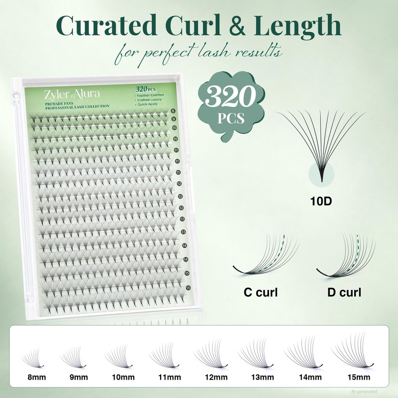 320PCS Premade Lash Fans Thin Pointy 10D/16D (10D 0.05 C
