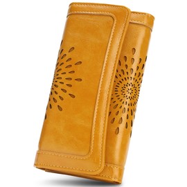 APHISON Womens Wallet RFID Blocking PU Leather Clutch Long Wallet for Women Card Holder Ladies Phone Purse Dark-Yellow