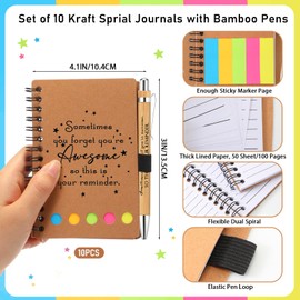 Chuangdi 10 Sets Employee Appreciation Thank You Gifts Inspirational Spiral Notebook Journal with Sticky Note Notepad Motivational Bamboo Ballpoint Pen Bulk for Nurse Teacher Coworker