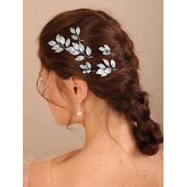 Deniferymakeup 6PCS Wedding Bridal Gold Leaf Hair Pins Set Crystal Hair Pins Crystal Hair Piece Wedding Hair Accessory for Brides Bridesmaid (Silver)