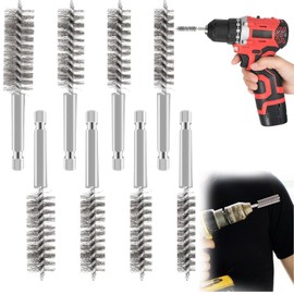 Wire Brush Drill 8 Pieces Heating Boiler Brush 8 Different Sizes Cylinder Brush Rust Resistance Wire Brush Round Corrosion Resistance for Drill Polishing Grinding Rust Removal