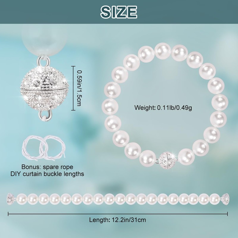 AULEEP Magnetic Curtain TieBacks, 2 Pack Pearl Curtain Tie Backs,