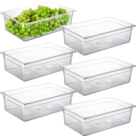 CURTA 6 Pack NSF Food Pans, Full Size 6 Inch Deep, Commercial Polycarbonate Plastic Clear Freezer-Safe