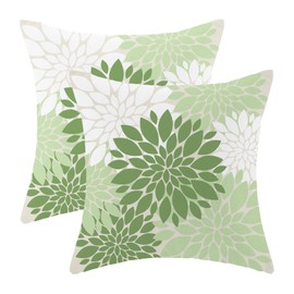 Gohdiwh Sage Green Pillow Covers 18x18 Set of 2, Spring Greeen White Dahlia Floral Decorative Throw Pillows Linen Geometric Flower Modern Style Cushion Pillow Covers for Sofa Couch Outdoor Decor