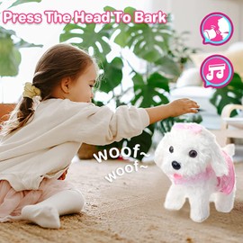 deAO Toy Dog for ​​Kids Interactive Electronic Dog Toy,Walking Barking Toy Dog with Detachable Lead and Touch Sensing Functions – Realistic Puppy Toys Gifts for 3 4 5 Girls Boys