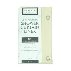 Home Expressions Extra Long Magnetic Bottom Shower Curtain Liner with 84'' H x 72'' W and 12 Metal Grommets. (Beige)
