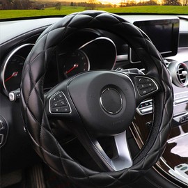 YHONGJT Soft Microfiber Leather Steering Wheel Cover, Universal 15 Inch for Women Girls, Fit Vehicles, Sedans, SUVs, Vans, Trucks - Black