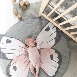 ABREEZE Butterfly Baby Round Play Pad Crawling Mat Blanket Tummy Time Mat Rug for Kids Children Toddlers Bedroom