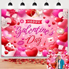 Happy Galentine’s Day Backdrop Valentine’s Day Banner Backdrop Pink Valentines Day Backdrops for Photography Red Heart Valentine's Day Party Decoration Happy Valentines Day Banner 7x5Ft