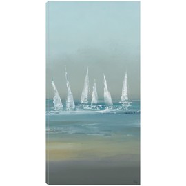 Fine Art Canvas Six Sails Canvas Wall Decor by Artist Lisa Ridgers for Living Room, Bedroom, Bathroom, Kitchen, Office, Bar, Dining & Guest Room - Ready to Hang - 21 in x 40 in