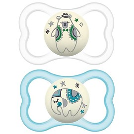 MAM Air Night & Day Baby Pacifier, for Sensitive Skin, Glows in The Dark, 2 Pack, 6-16 Months, Unisex