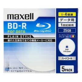 Maxell BR25PPLWPB.5S BD-R Data Single Layer, 25 GB, Supports 4x Speed, White (Wide Printing), 5 Sheets, 0.2 inch (5 mm) Case Included