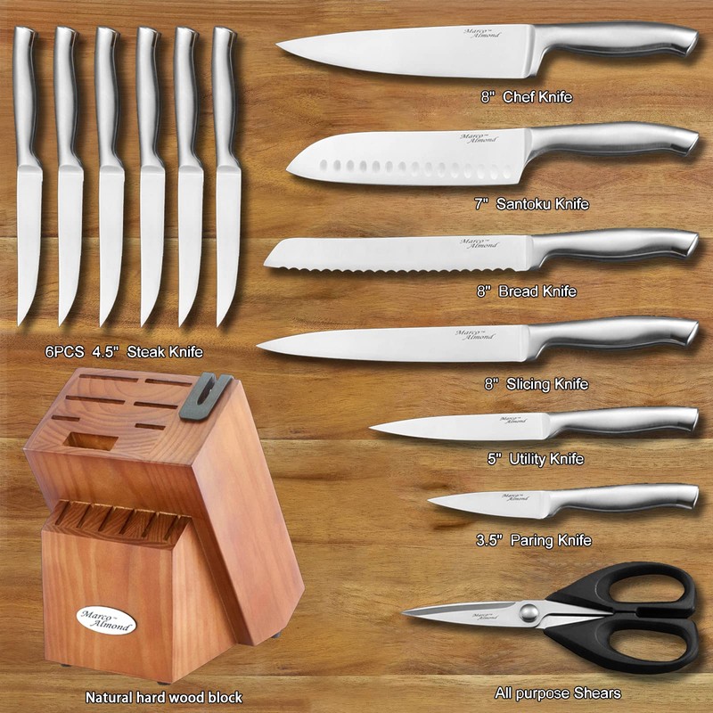 Marco Almond® Knife Block Set, KYA26 Knife Set with Block,