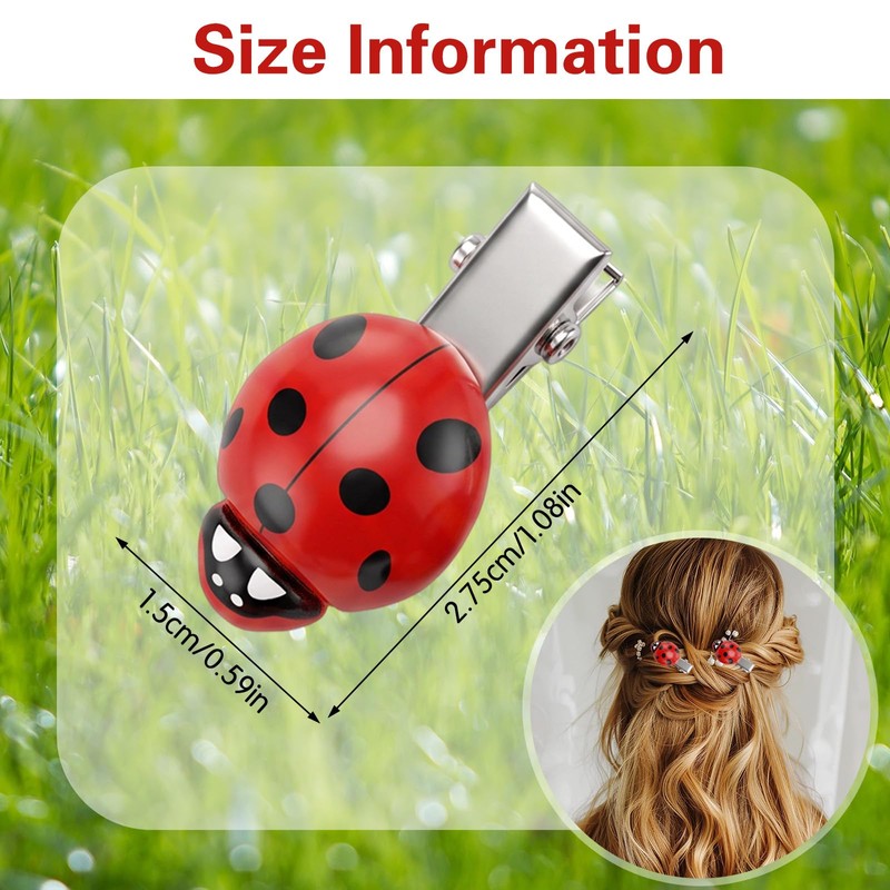 24Pcs Red Ladybug Hair Clips, Fun Mini Animal Bug Hair