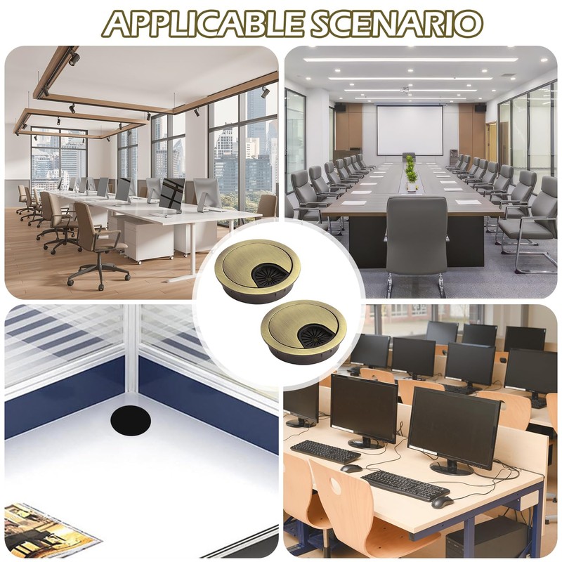 2Pcs Desk Grommet, Alloy Desk Cable Hole Round Cable Grommet