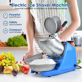 Electric Shaved Ice Machine,with Ice Pick and Scoop,3 Blades of Electric Snow Cone Machine(300W 2200r/min),Splash Proof Ice Shaver Machine,Ice Crusher Machine for Home Commercial Use (Silver)