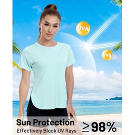 MIER Short Sleeve Workout Tops for Women Aqua UPF 50+ Sun T-Shirs Athletic Gym Running UV SPF Tee Shirts，Quick Dry, XL