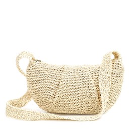 Herald Small Pleated Dumpling Straw Woven Crossbody Bag for Women, Ruched Handmade Summer Beach Shoulder Purse Handbag (Beige)