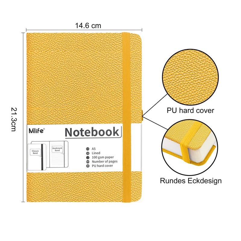 Mlife A5 Lined Journal Notebook, 360 Pages and 100 g/m²