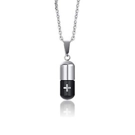 LAFATINA Medical Alert ID Pendant Necklaces for Men Women Stainless Steel Emergency Pill Case Tube Holder Necklaces
