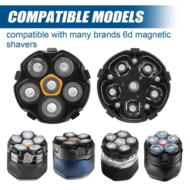 2PCS Magnetic 6 Blade Head Shaver Replacement Heads for DOAO