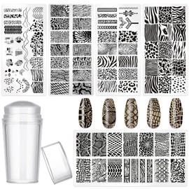 MOLILON 5pcs Nail Stamp with Nail Stamper and Scraper, Leopard & Snake Print Nail Stamping Plates Nail Art Stamp Nail Stamps Plates Nail Stencils Template for DIY Nail Art Accessories