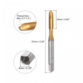 sourcing map Spiral Point Taps, M4 x 0.7 + 0.1 Metric Titanium Coated Cobalt High Speed Steel Machine Thread Milling Screw Threading Tap