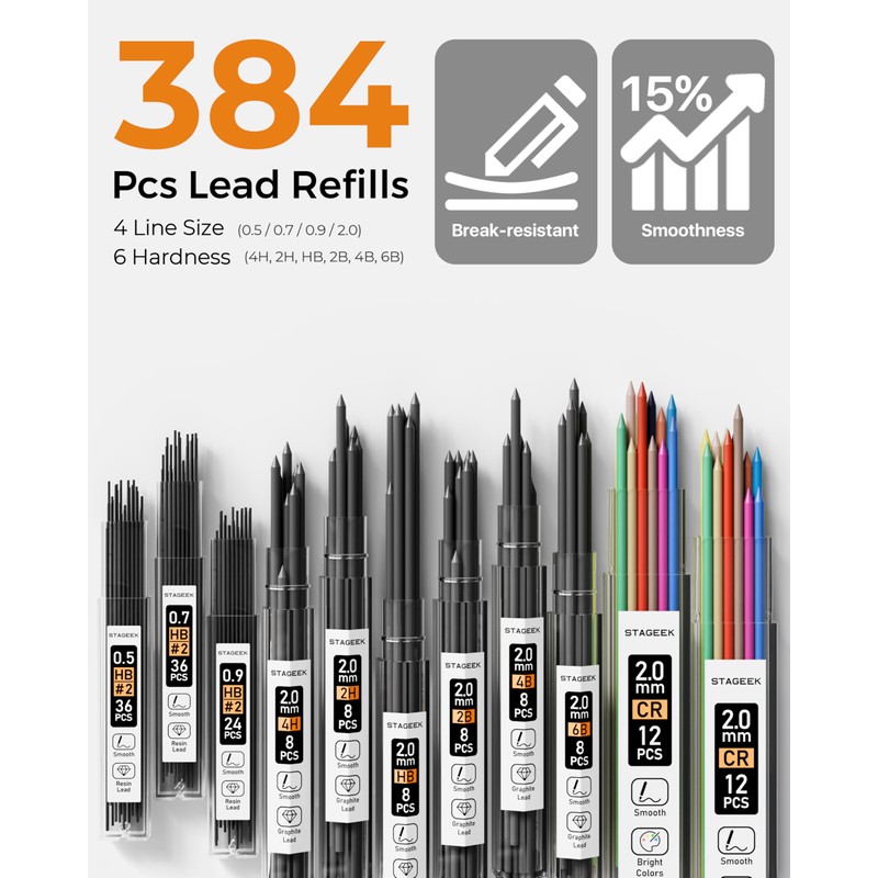 STAGEEK 6pcs Mechanical Pencil Set 0.5,0.7,0.9,2.0MM