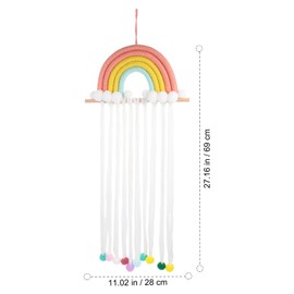 Lurrose Rainbow Hair Bows Holder Hanging Hair Clips Hanger Rainbow Tassels Wall Hanger Decor for Baby Girls Hair Accessories Headband Room Ornament