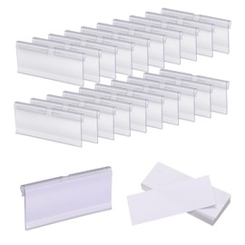 sourcing map 100pcs Basket Labels Clip 3.5 x 1.7 Inch Plastic Removable Storage Bin Labels Tags with Label Papers for Baskets, Storage Closet, Cube Box, Cloth Bins, Food Pantry, Clear