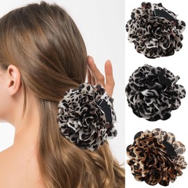 Hair Claw Clips for Women Fabric Flower Leopard Print Hair Claws Girls Cute Claw Clips Stylish Hair Clamps Flower Hair Accessories for Thick (Style 1, One size)