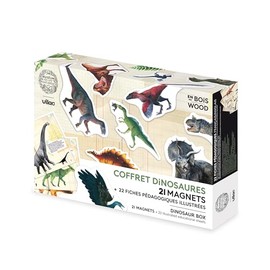 Vilac Set of 21 Dinosaur Magnets - National Museum of Natural History - Turn Your Magnetic Surfaces Into A Prehistoric Museum with These Wooden Magnets - Learn with Fun from 3