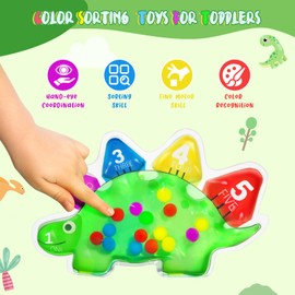 ElapseGlow Dinosaur Sensory Counting Toys for Toddlers 3-4, Montessori Color Sorting & Matching Games, Fine Motor Skills Development, Educational Travel Toys for Kids with Autism