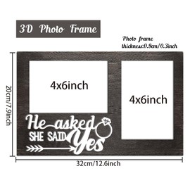 arricraft 1 Pc Wooden Picture Frame Wedding Gift, He Asked She Said Yes Words Double Frame Hold 10x15cm(4x6inch) Photos Wall Photo Frame for Lover Anniversaries Valentine's Day