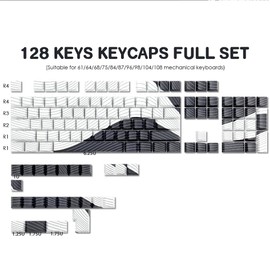 Tsungup PBT Keycaps,White & Black Topographic 128 Keys Shine Through Side Printed Keycaps 75 Percent,Dye-Sub Custom Cool Keycap Set Cherry Profile Key caps for Gateron MX Switches Mechanical Keyboard