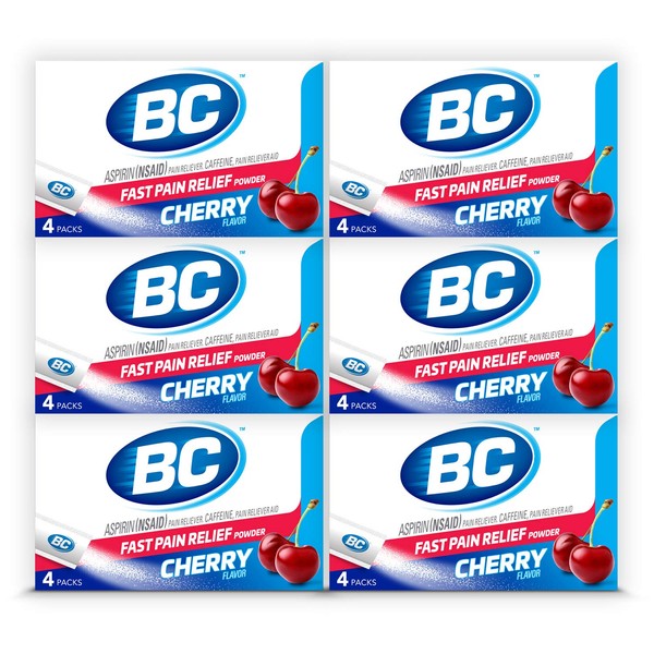 BC Powder Cherry Pain Reliever, 4 Powder Sticks, 6 Pack