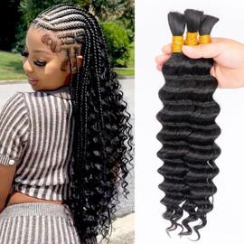 Human Braiding Hair for Boho Braids Human 120g 14 Inch Deep Wave Boho Hair for Braiding Knotless 12A Curly Bulk Bohemian 3 No Weft Bundles/Pack Natural Color