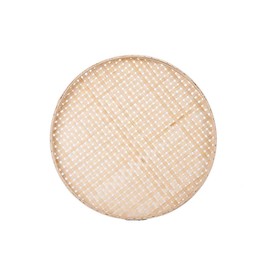 100% Handwoven Flat Wicker Round Fruit Basket Woven Food Storage Weaved Shallow Tray Organizer Holder Bowl Decorative Rack Display Kids DIY Drawing Board (Sqaure Hollow-Bamboo White, 18cm/7")