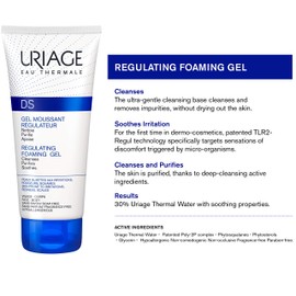 URIAGE D.S. Regulating Foaming Gel 5 fl.oz. | Gentle Cleansing Foam for Face & Body to Cleanse, Purify And Sanitize Irritated, Redness-Prone and Scales Skins | Leaves Skin Healthier and Comfortable