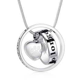 Forever in my heart, no longer at my side pet cremation jewellery for ashes of dog/cat funeral keepsake urn necklace paw print memorial necklace, Stainless Steel, No Gemstone